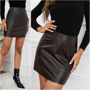 Classic Dark Brown Leather Mini Skirt