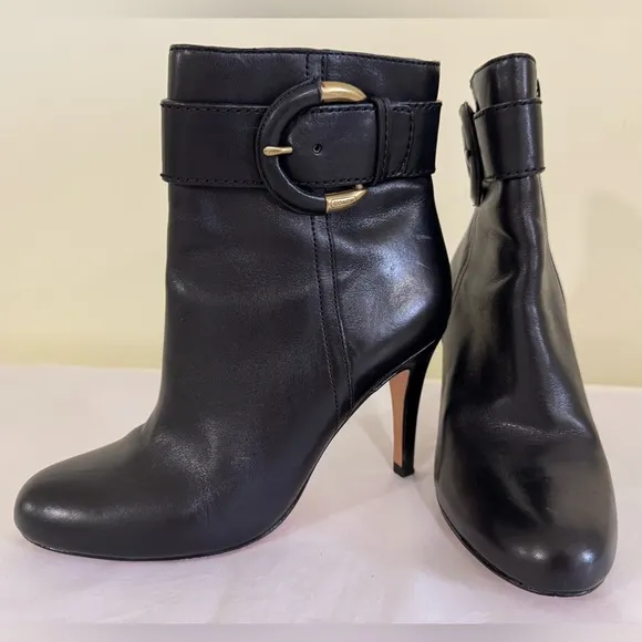 COACH Blossom Black Leather Belted Heeled Semi Mite Short Boots Sz 5.5