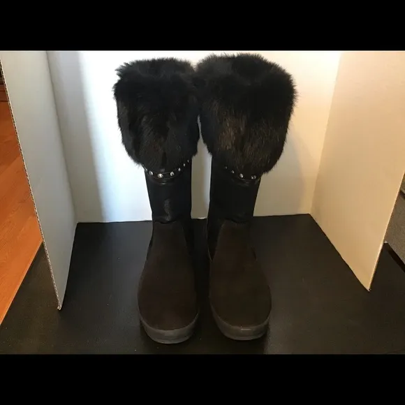 Coach Lesly Suede Fur Trimmed Boots