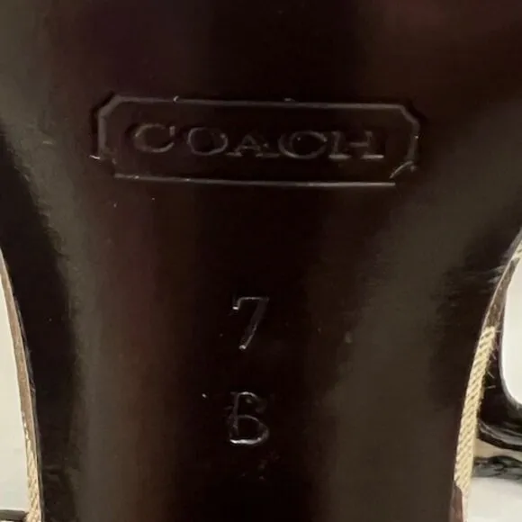 Coach Lydia Signature &quot;C&quot; Logo Jacquard T-Strap Heels Tan Brown Size 7B