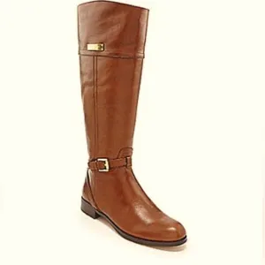 Coach Micha Cheatnut Brown Leather Buckle Riding Boots Size 5.5 Wide Calf