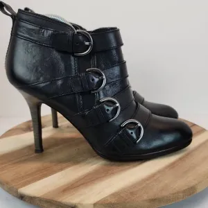 Coach Tessie Womens Black Buckle Biker Leather Ankle Boots Heels Size 10 B
