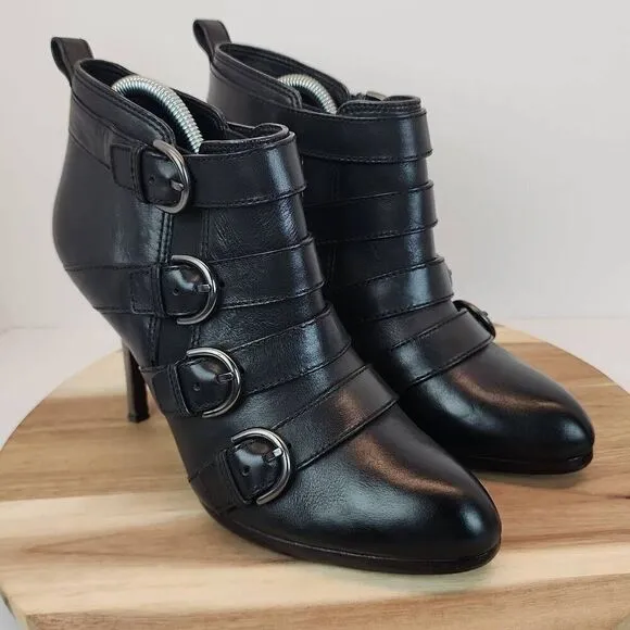 Coach Tessie Womens Black Buckle Biker Leather Ankle Boots Heels Size 10 B