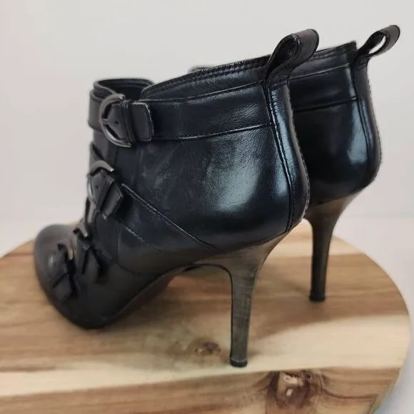 Coach Tessie Womens Black Buckle Biker Leather Ankle Boots Heels Size 10 B