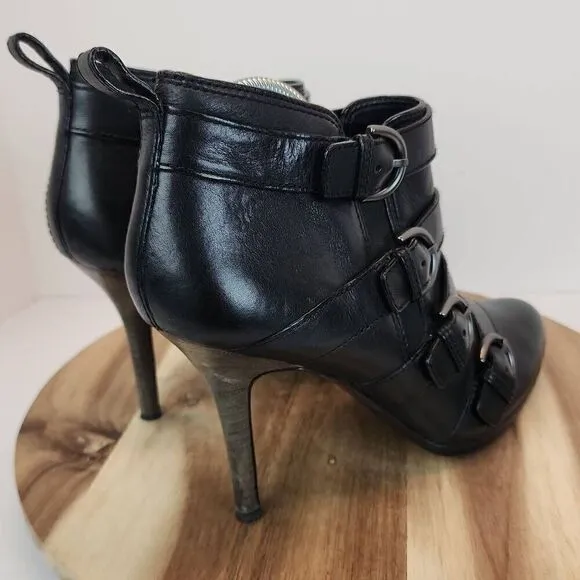Coach Tessie Womens Black Buckle Biker Leather Ankle Boots Heels Size 10 B