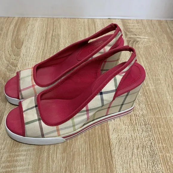 Coach Wedge Slingback Sandal 3.5&quot; Heels, Vintage Plaid, 7.5