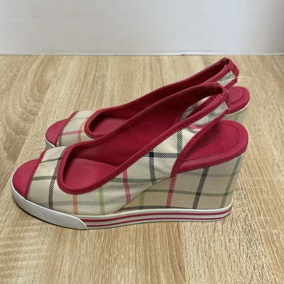Coach Wedge Slingback Sandal 3.5&quot; Heels, Vintage Plaid, 7.5