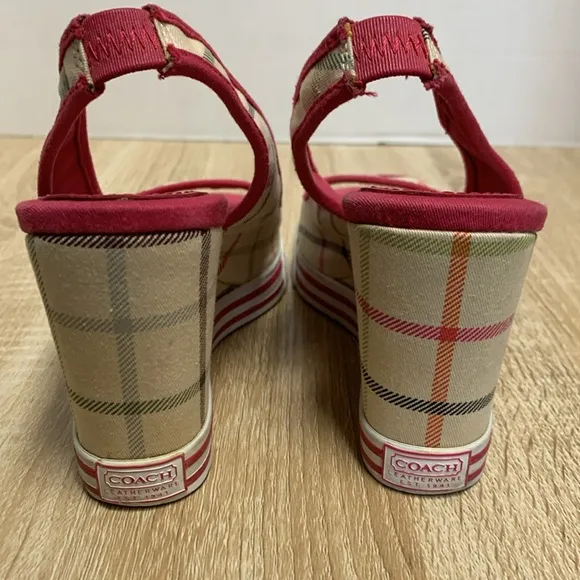 Coach Wedge Slingback Sandal 3.5&quot; Heels, Vintage Plaid, 7.5