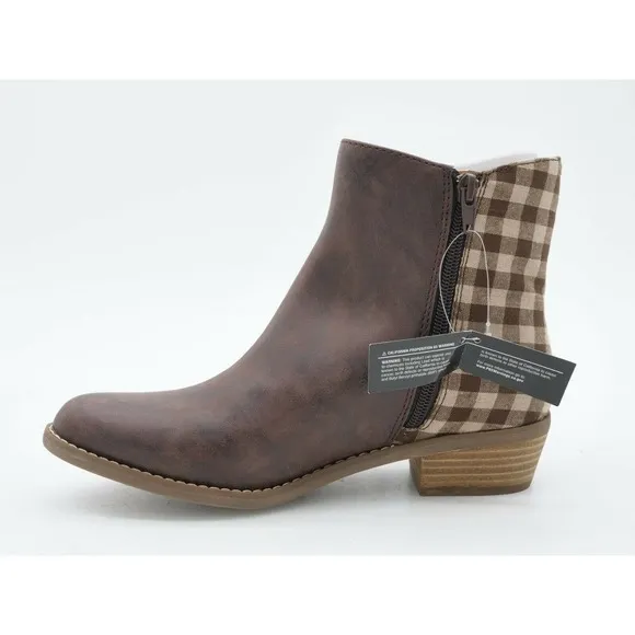 Code West Ankle Boots Womens 7 Brown Faux Leather Western Low Key Plaid Fringe