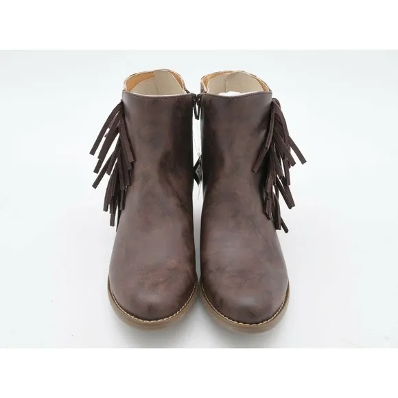Code West Ankle Boots Womens 7 Brown Faux Leather Western Low Key Plaid Fringe