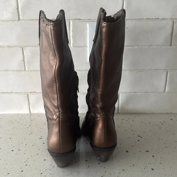 Coldwater Creek Brown Bronze Leather Mid Calf Boots Western Cowgirl Size 7.5 GUC