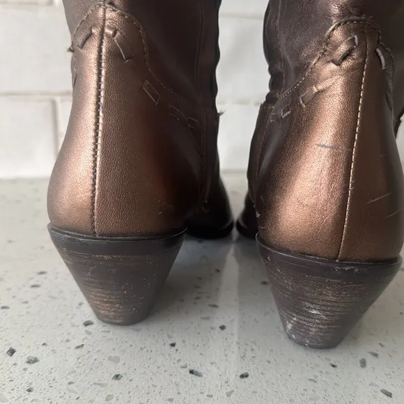 Coldwater Creek Brown Bronze Leather Mid Calf Boots Western Cowgirl Size 7.5 GUC