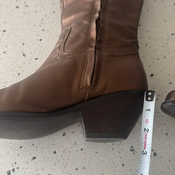 Coldwater Creek Brown Bronze Leather Mid Calf Boots Western Cowgirl Size 7.5 GUC