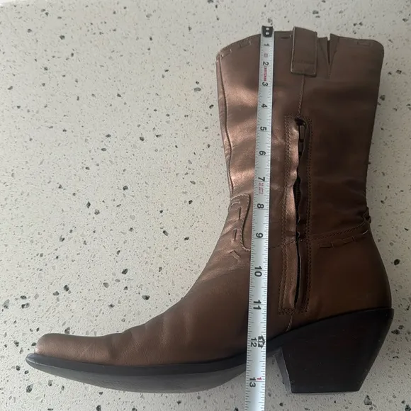 Coldwater Creek Brown Bronze Leather Mid Calf Boots Western Cowgirl Size 7.5 GUC