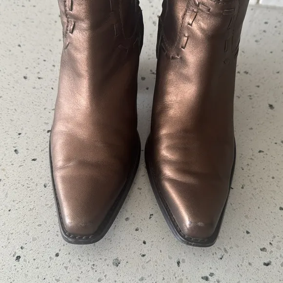 Coldwater Creek Brown Bronze Leather Mid Calf Boots Western Cowgirl Size 7.5 GUC