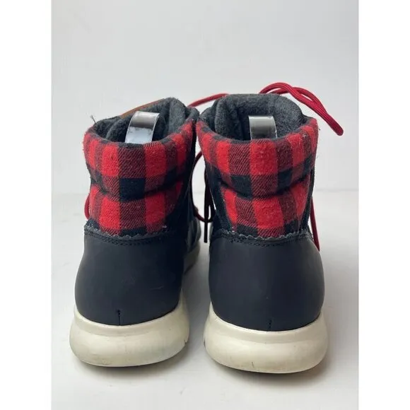 Cole Haan Black w/Buffalo Plaid Zerogrand Waterproof Leather Hiking Boots 10.5