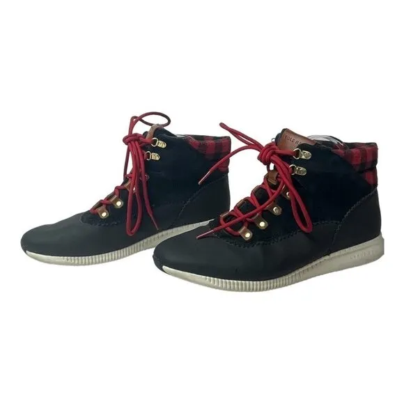 Cole Haan Black w/Buffalo Plaid Zerogrand Waterproof Leather Hiking Boots 10.5