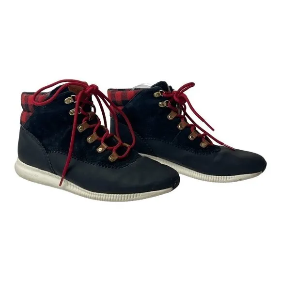 Cole Haan Black w/Buffalo Plaid Zerogrand Waterproof Leather Hiking Boots 10.5