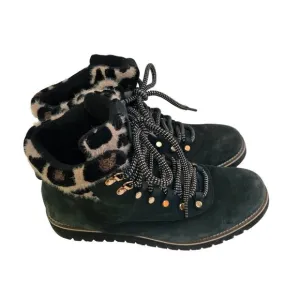Cole Haan Grand Explore Charcoal Suede Leopard Faux Fur Lining Boots Size 9.5B