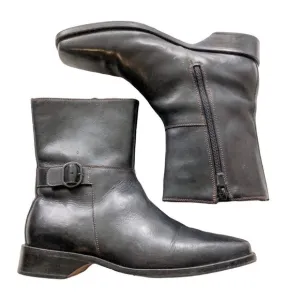 Cole Haan Leather Side Zip Square Toe Short Boots Black Size 7