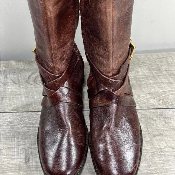 Cole Haan Nike Air D38583 Tall Distressed Leather Zip Womens Knee High Boots 6