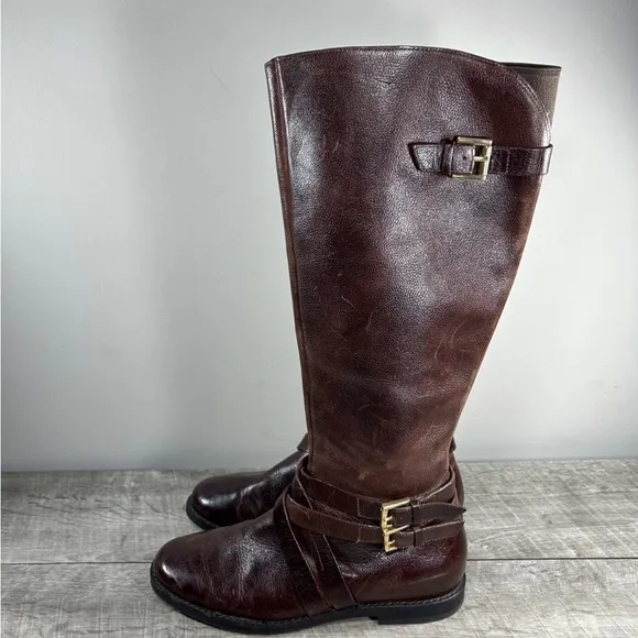 Cole Haan Nike Air D38583 Tall Distressed Leather Zip Womens Knee High Boots 6