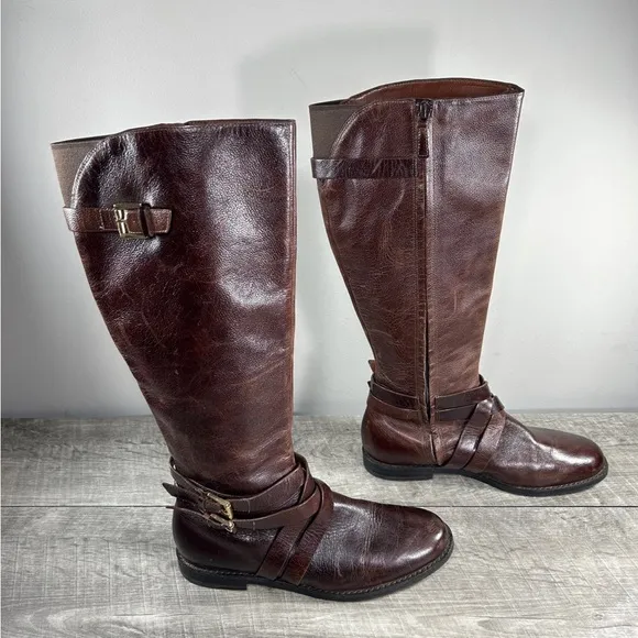 Cole Haan Nike Air D38583 Tall Distressed Leather Zip Womens Knee High Boots 6