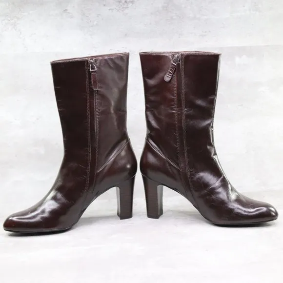 Cole Haan Rose Short D25881 Women's 7.5B US Chocolate Brown Leather Heeled Boots
