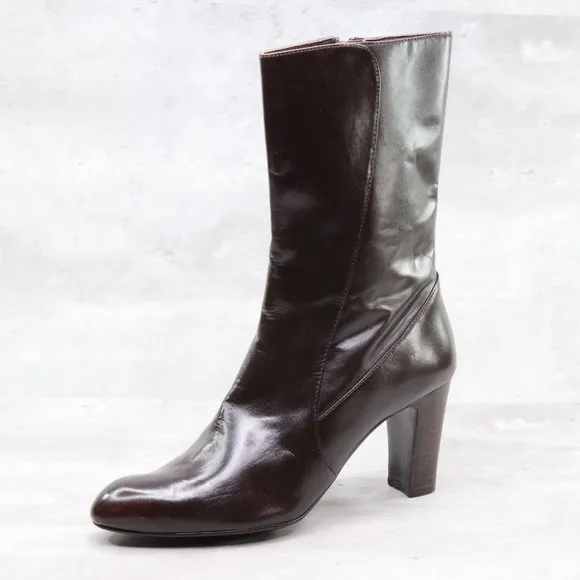 Cole Haan Rose Short D25881 Women's 7.5B US Chocolate Brown Leather Heeled Boots
