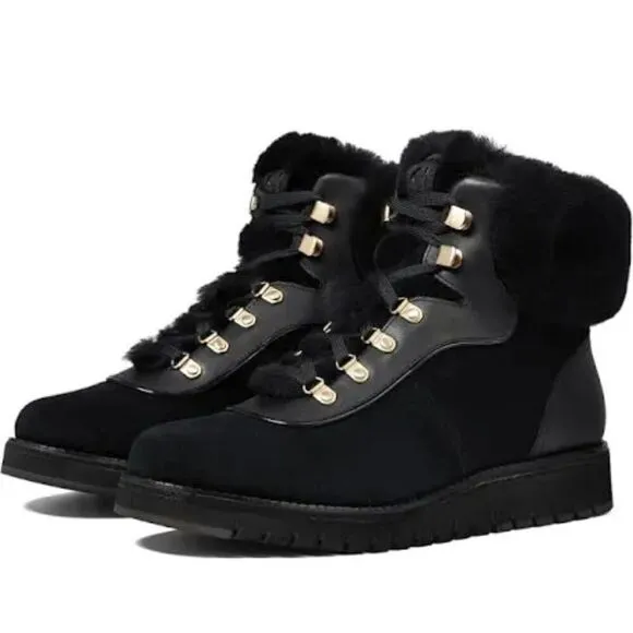 Cole Haan Boots Size 6.5B Womens Hiking Waterproof Black Lugged Sole Booties NEW
