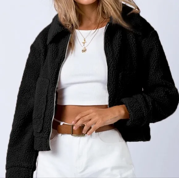 Collared Neck Short Sherpa Jacket