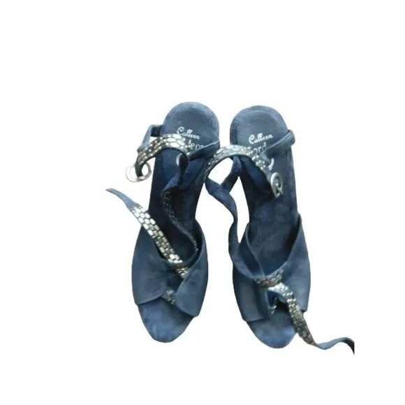 Colleen Cordero Size 9.5 Designer Riveted Strappy Wedge Heels Shoes