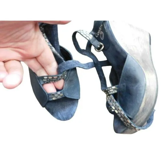Colleen Cordero Size 9.5 Designer Riveted Strappy Wedge Heels Shoes