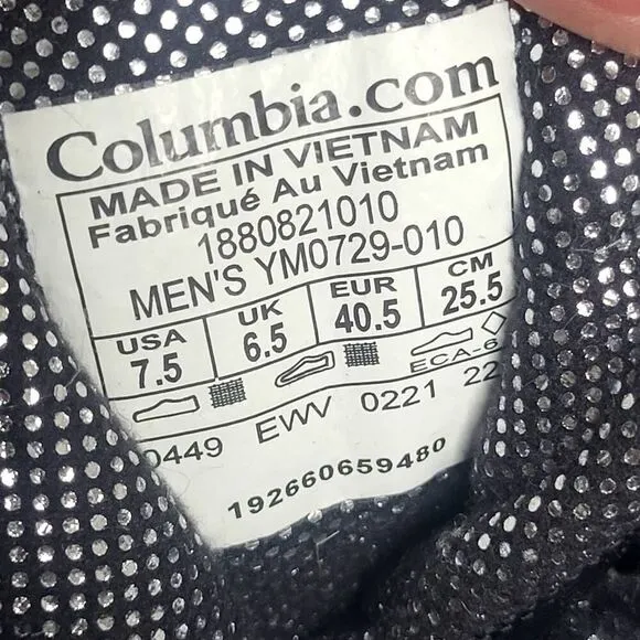 COLUMBIA Harper Forest Omni-Heat Waterproof Hiking Boots Mens 7.5 Black YM0729