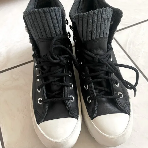 Convers All Start Chuck Taylor Black Leather Platform Boots Gore Tex Size 6.5