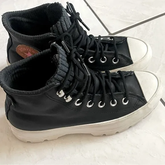Convers All Start Chuck Taylor Black Leather Platform Boots Gore Tex Size 6.5