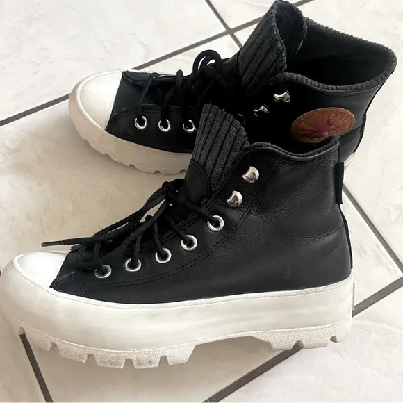 Convers All Start Chuck Taylor Black Leather Platform Boots Gore Tex Size 6.5