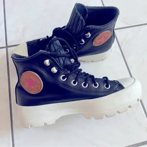 Convers All Start Chuck Taylor Black Leather Platform Boots Gore Tex Size 6.5