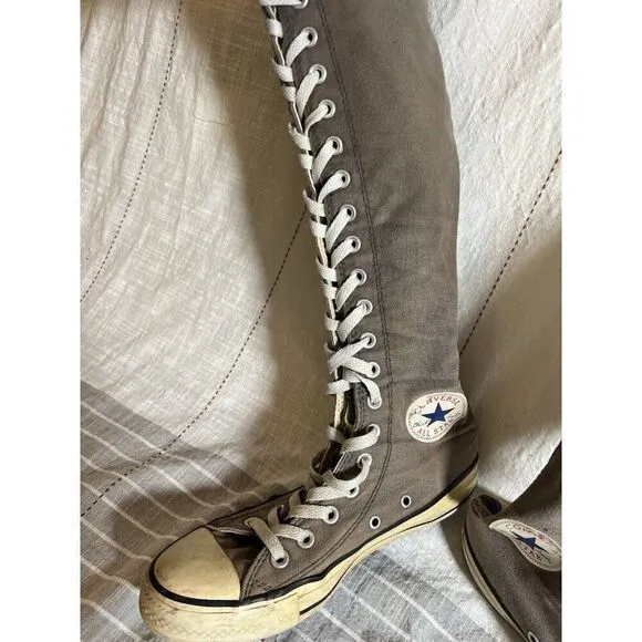 Converse HI All Star Chuck Taylor Gray Knee High Grunge Womens Sz 6.5 Distressed