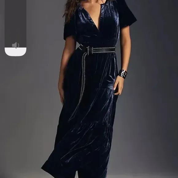 COPY - Anthropologie 3X Somerset Velvet Edition Maxi Dress Long Tiered Navy Blue