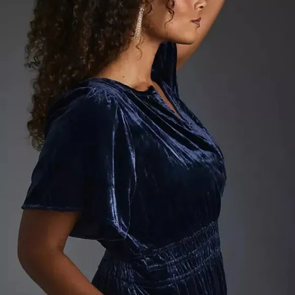 COPY - Anthropologie 3X Somerset Velvet Edition Maxi Dress Long Tiered Navy Blue