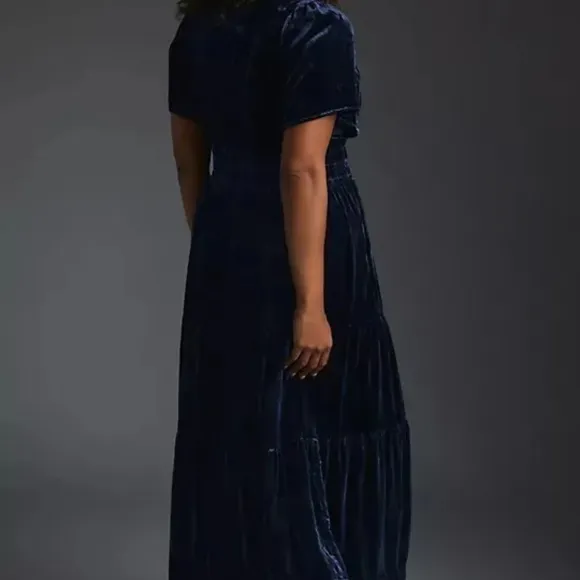 COPY - Anthropologie 3X Somerset Velvet Edition Maxi Dress Long Tiered Navy Blue