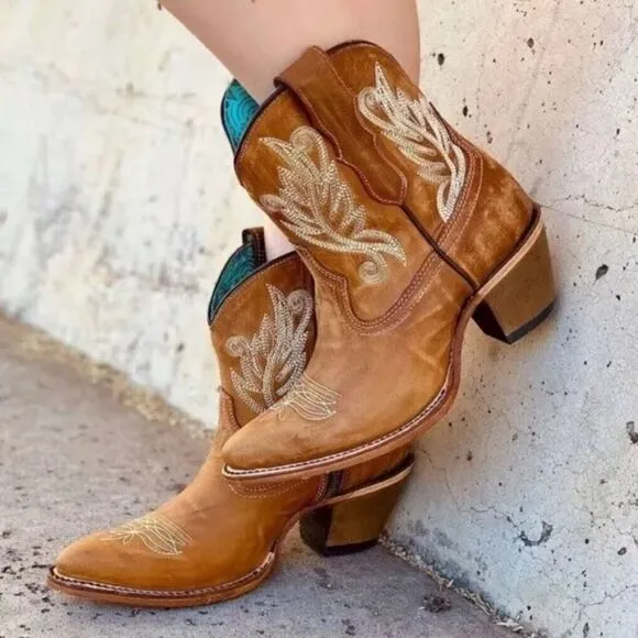 Corral Ankle Boots Booties Short Shortie Golden Brown Leather Western Rodeo 6.5