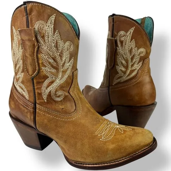 Corral Ankle Boots Booties Short Shortie Golden Brown Leather Western Rodeo 6.5