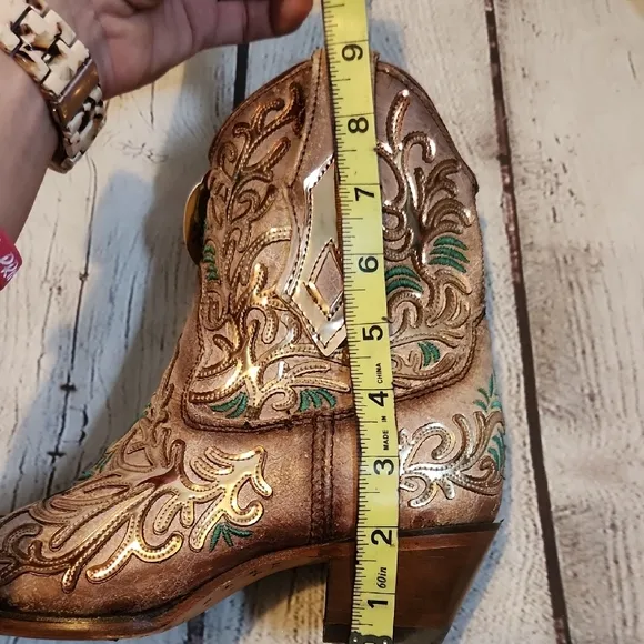 Corral Tan and Teal Embroidered Short Boots