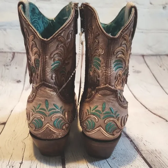 Corral Tan and Teal Embroidered Short Boots