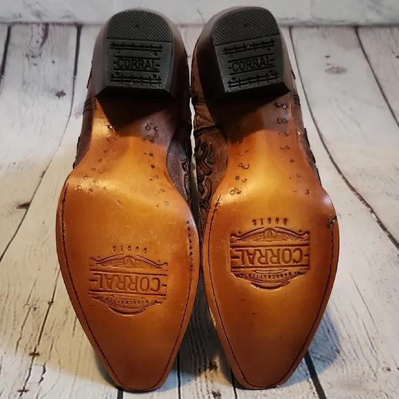 Corral Tan and Teal Embroidered Short Boots