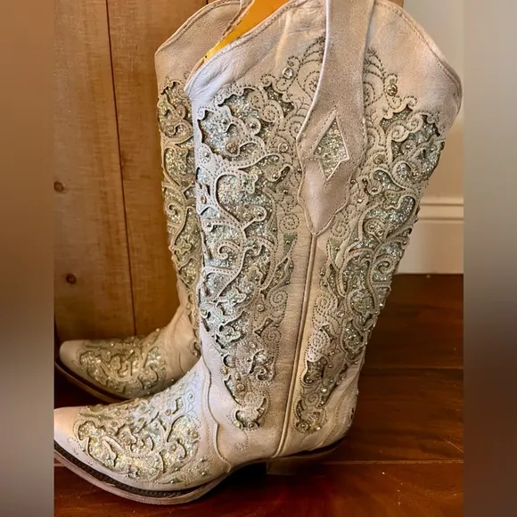 CORRAL Women's Glitter Inlay &amp; Crystals Western Boots, Size 7.5