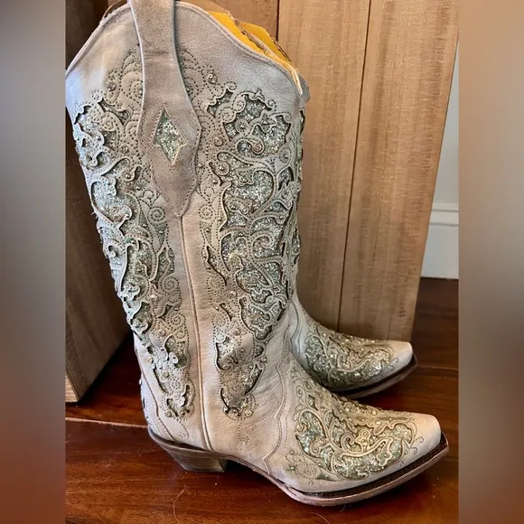 CORRAL Women's Glitter Inlay &amp; Crystals Western Boots, Size 7.5