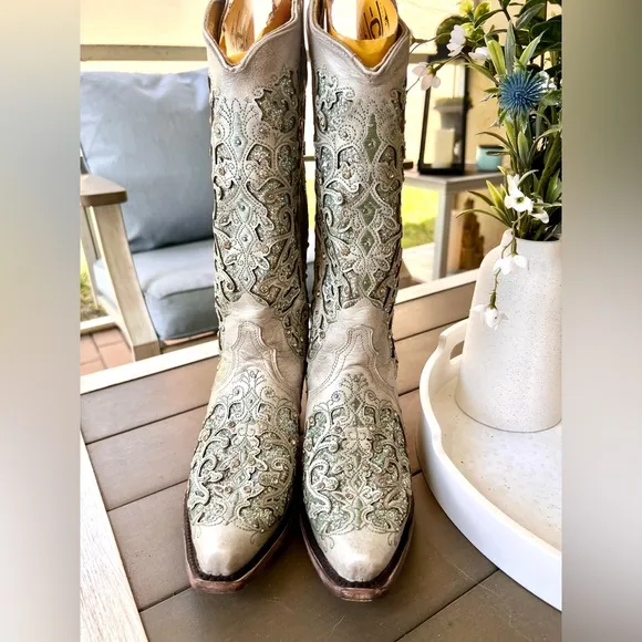 CORRAL Women's Glitter Inlay &amp; Crystals Western Boots, Size 7.5